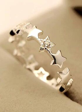 Little Shine Stars Crystal Open Ring Silver Color Girl Adjus