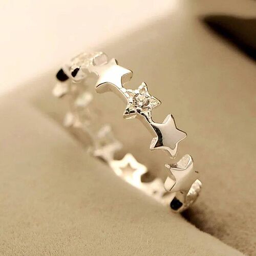 Little Shine Stars Crystal Open Ring Silver Color Girl Adjus