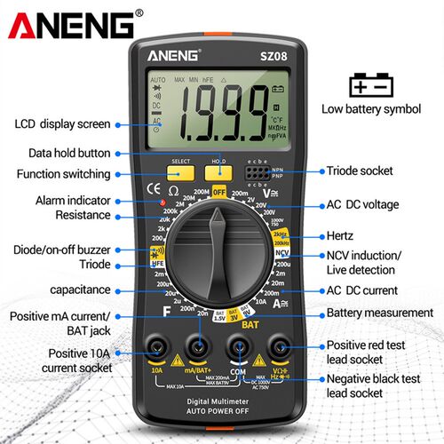 ANENG SZ08 2000 Counts Handheld Split Digital Multimeter LCD