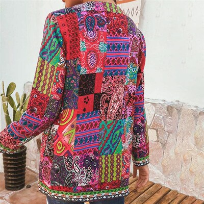 6XL Jacket Coat Women Fashion Summer Autumn Ethnic Floral Pr