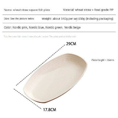 4pcs/Set Wheat Straw Plate Set Dishes Oval Unbreakable