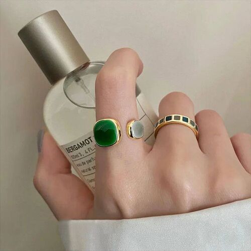 Womens Fashion Geometric Open Rings Accessory Black/White R
