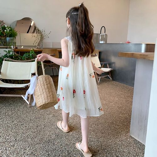 Girls Summer Dress 2025 Fashionable Vest Dress Gauze Skirt P