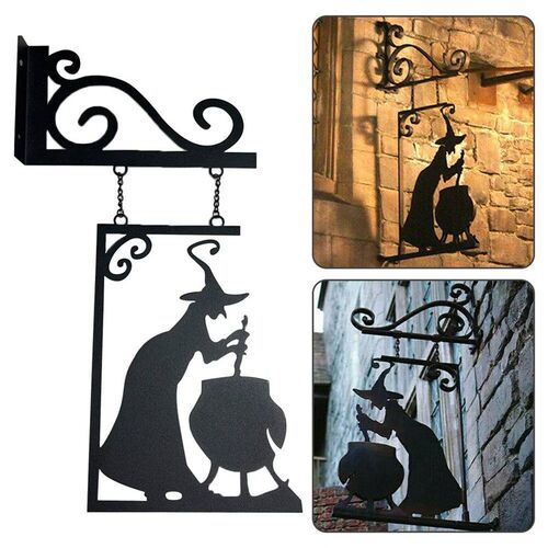 Hanging Metal Vintage Witch Shape Cast Iron Garden Corner Si