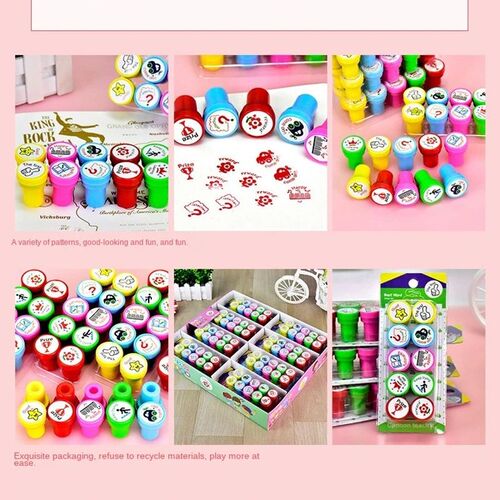 10 Pcs Round Multicolor Cartoon Star Crown Reward Pattern St