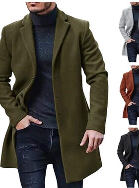 Cross-border Mens Coat 2024 New Woolen Coat Europe  Windbre