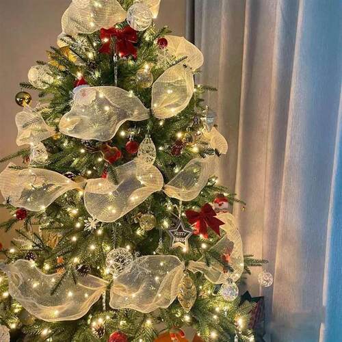 Christmas Ribbon Tree Decoration Mesh Tulle Fabric Pendant