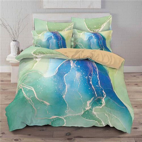 Chic Girly Marble Duvet Cover Colorful Glitter Turquoise Bed