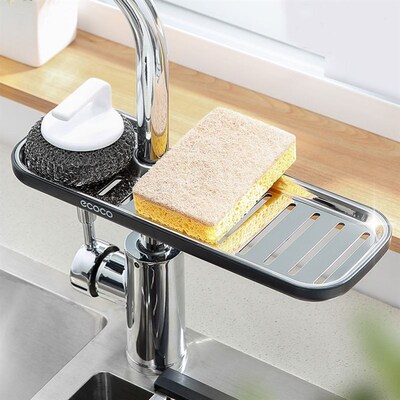aucet sponge soap drainage rack storage sink adjustable dish