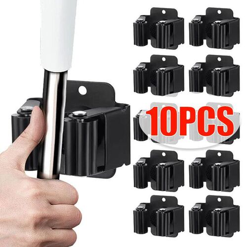10/1PC Wall Mounted Mop Clips Holder Mop Organizer Rack with