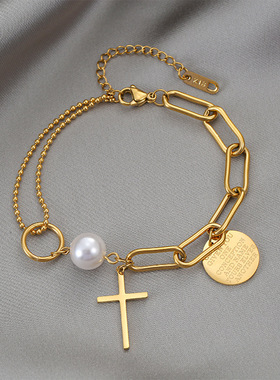 Stainless Steel Layered Golden Pendant Bracelet For Women Re