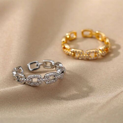 Classic Twist Chain Open Rings For Women Zircon Stainless St