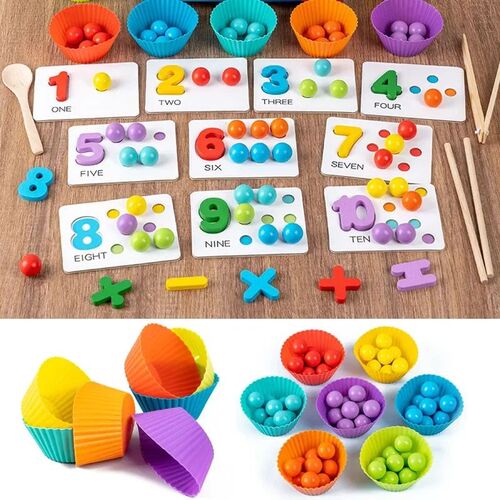 Clip Beads Wooden Toy Kids Sorting Bowl Toddler Learning Act