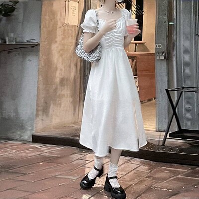 Fairycore Vintage Long Dress for Women Girl Midi White Dress