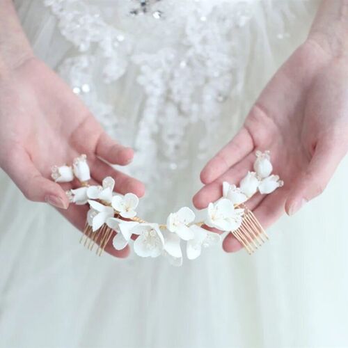 Porcelain Flower Bridal Long Hair Comb Accessories Handmade