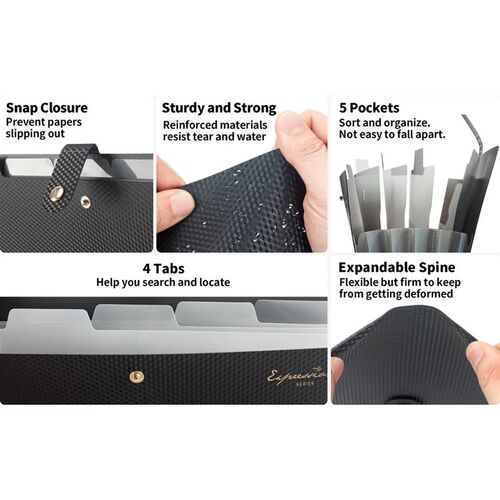 Expanding File Folder,5 Pocket Folders for Documents,Portabl