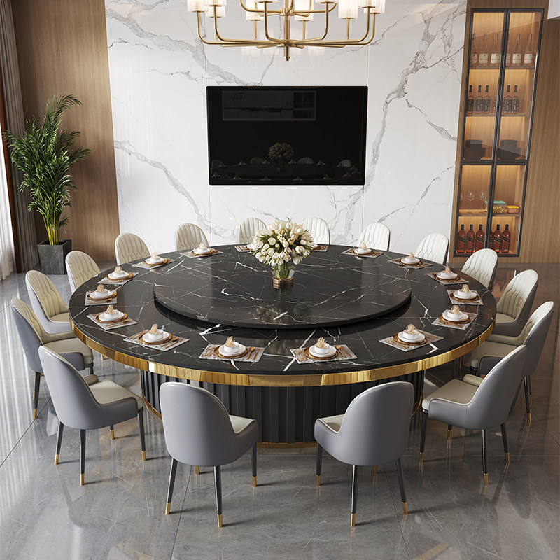 酒店岩板餐桌椅别墅大圆桌带电动转盘电磁炉20人火锅家用吃饭桌子,住宅家具,岩板餐桌,淘宝优惠券,粉丝福利购,淘宝优惠卷