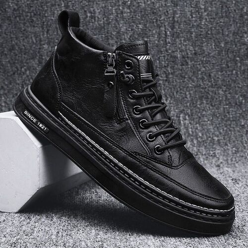 Leather Boots Men Spring High Casual Shoes for Men nd Zipper