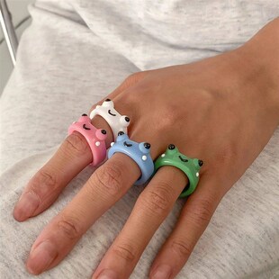 Cute Smile Frog Resin Rings For Women Girls Funny Cartoon Ac