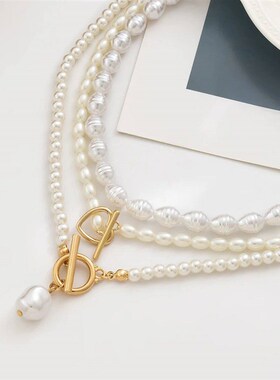 Ingemark Vintage Imitation-Pearl Heart OT Buckle Pendant Nec
