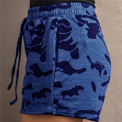 Women Fashion Camouflage Short High Waist Drawstring Streetw