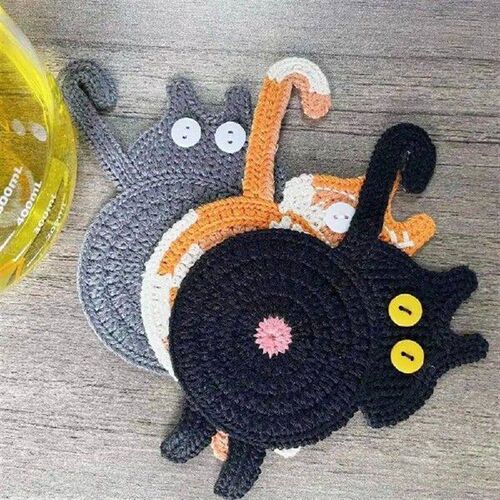 High Quality Crochet Woven Cat Coaster Handmade Reused
