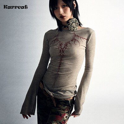 Karrcat Grunge Aesthetics Knitted Tops Vintage Tattoo Print