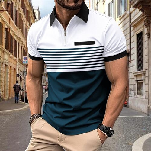 Ins 2025 Quick Sale Shirt Mens Zipper Printed Striped  Shir