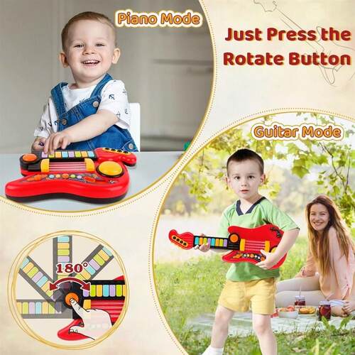 2 In 1 Electric Kids Guitar Toy Foldable Toy Guitar Piano Be