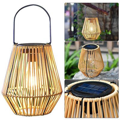 Solar Powered Rattan Lantern  IP6 Waterproof Hanging Bambo