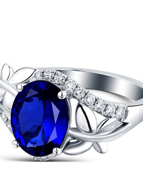Popular egg-shaped diamond ring inlaid with blue crystal zir