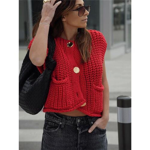 Korean Fashion Crop Sweater Women Vest Solid Loose Casual Sw