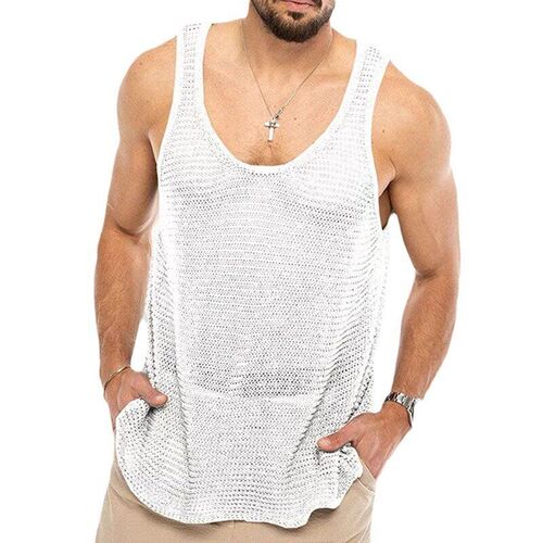 Mens Clothing Solid Color Loose Sleeveless Sweater Wool-woo