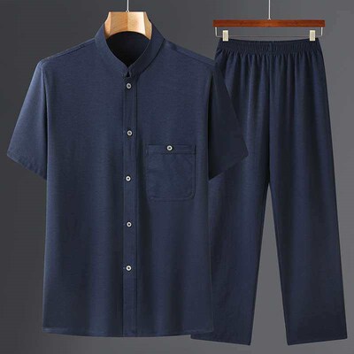Shirt Mens Summer Short-sleeved Stand Collar Loose Large Si