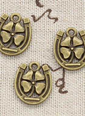 12pcs Charms Horseshoe Lucky Clover 18x15mm Antique Making P