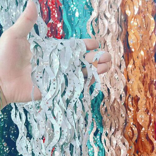 Metallic Tinsel Foil Fringe Curtains with star Party Photo B