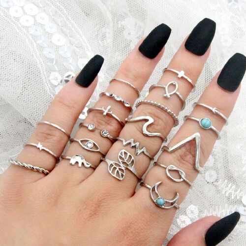 20 Pieces Ring Set Ladies Exaggerated Style Elephant Cross M