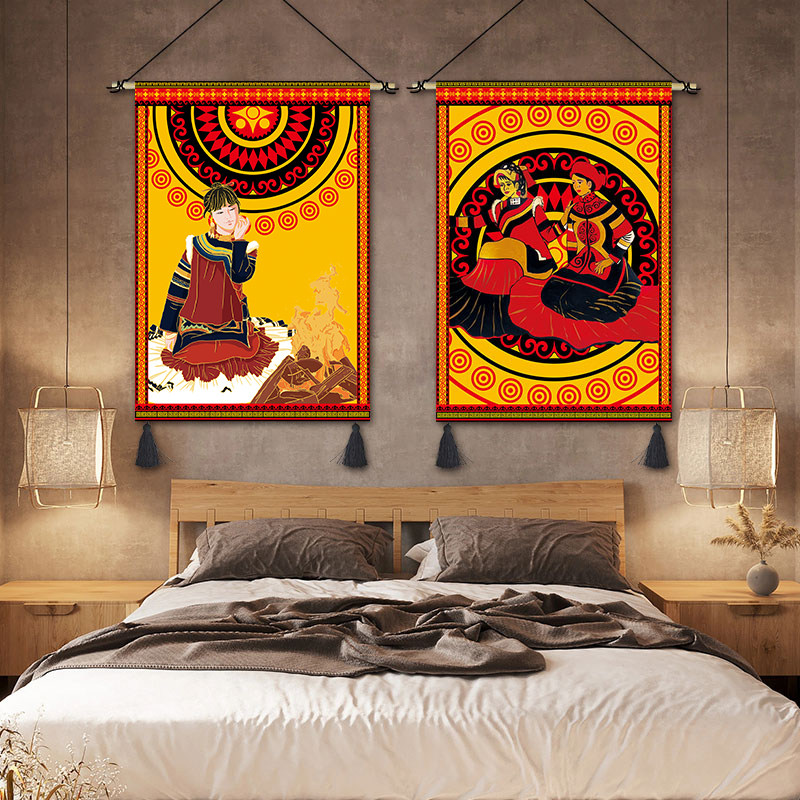 彝族挂画布艺民宿客栈挂毯客房墙壁少数民族风竖版挂布背景布定制,居家布艺,挂毯/壁毯,淘宝优惠券,粉丝福利购,淘宝优惠卷