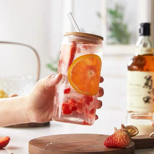 400ml/540ml Glass Cup With Lid and Straw Transparent Bubble