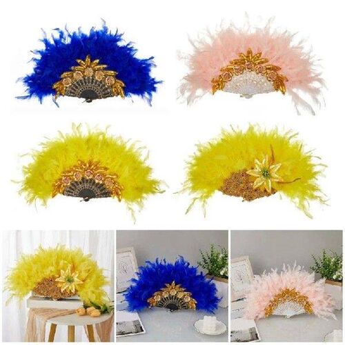 Handhelds Foldings Fan for Girl Vintage Feather Fan for