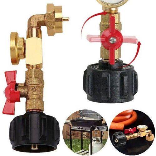 QCC1 Propane Refill Elbow Adapter with Gauge and ON-Off