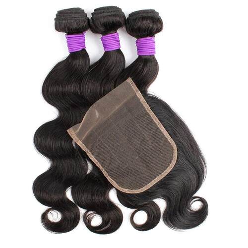 Body Wave 3 Bundles With 4x4 Lace Closure 200g/lot Natural C