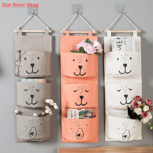 3 Pockets Cute Wall Mounted Storage Bag Closet Organizer Clo