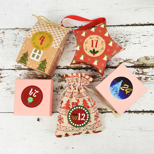 24Pcs 4.5cm Merry Christmas Advent Calendar Number Paper Sti