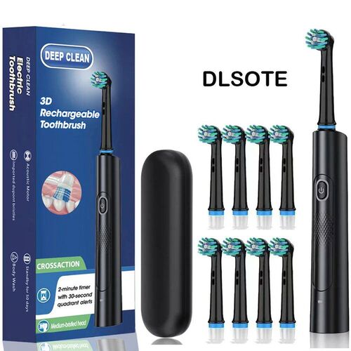 Rotating Electric Toothbrush Black White for Adults with 4 B