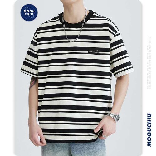 Muqiu Mens Wear  Spring and Summer New Striped Short-slee