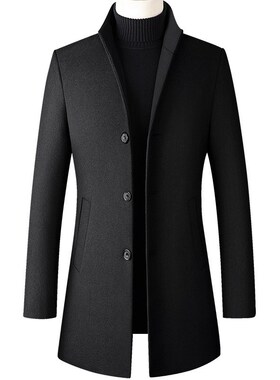 2025 WinterFall Mens MidLong Woolen Coat Mens Woolen Overcoa