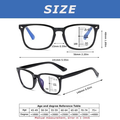 CRIXALIS Square Multifocal Progressive Reading Glasses Men F