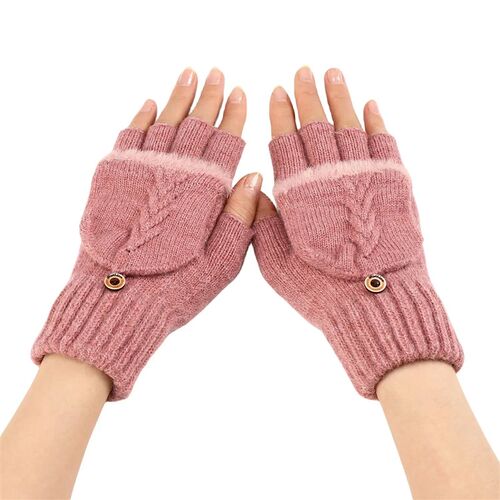 Fingers Free Wool Gloves Women Knitted Flip Fingerless Expos