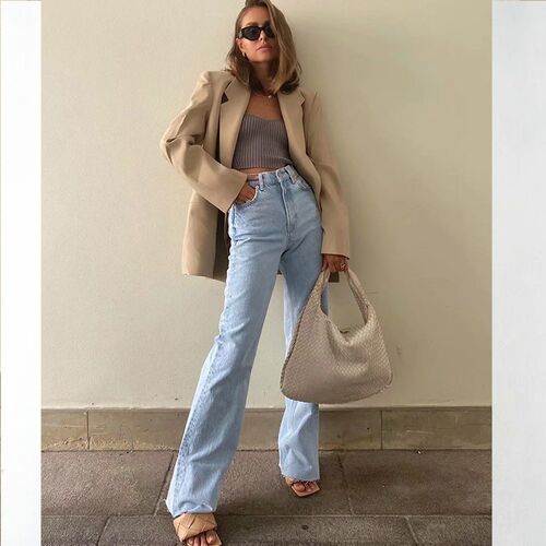 Jeans women straight leg 2023 new high-waisted landing loose